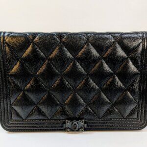 Chanel So Black Quilted Caviar Boy Wallet on Chain (WOC)